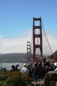 A crowded day at the viewing area for the Golden Gate Bridge (on the Marin side).