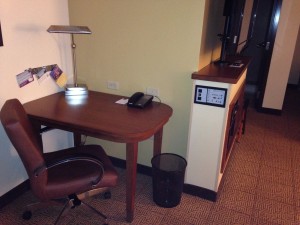 Desk and entertainment hookup at the Hyatt Place Reno Tahoe International Airport.