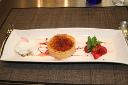 The last course was a kaffir lime tart with marinated strawberries and a ginger flower sorbet.