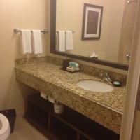 Standard bathroom with a large vanity area.