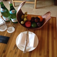 We had a basket of fresh fruit and large bottles of mineral water that was freshened daily.
