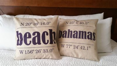 Customized destination pillows from Bethany Lane
