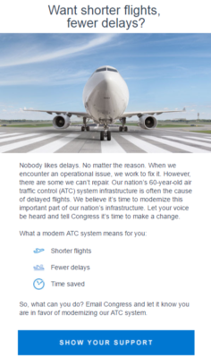American Airlines requesting support for ATC upgrades